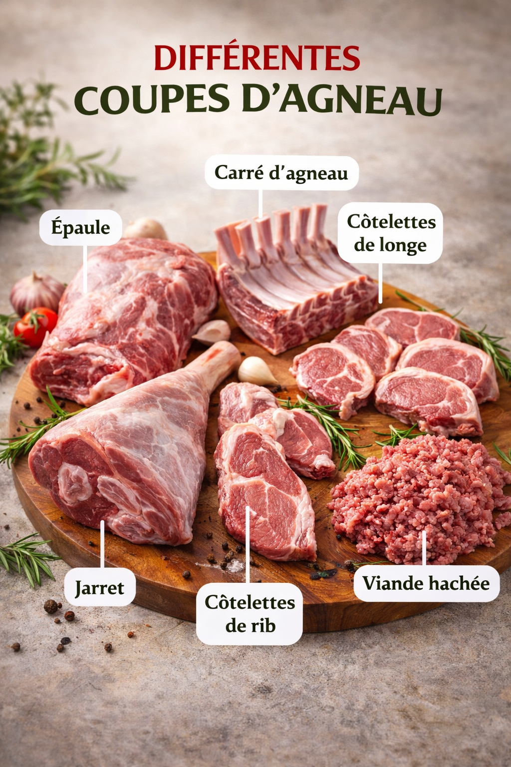 Diagramme des coupes de l'agneau